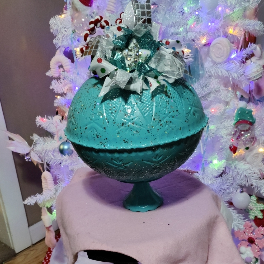 Festive Teal Holiday Ornament with Bow